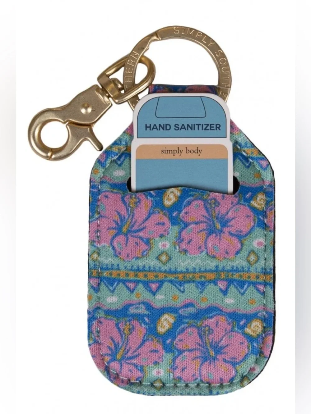 Simply Southern Pink & Blue Floral Hand Sanitizer Keychain Pouch